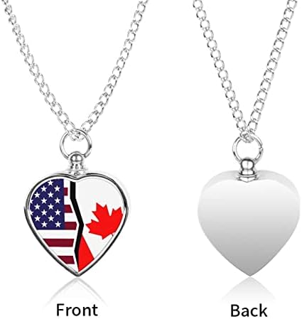 Американско И Канадско Знаме Урн Ѓердан За Пепел Персонализиран Ѓердан За Срце Накит За Кремирање Миленичиња Меморијален Приврзок За Мажи Жени