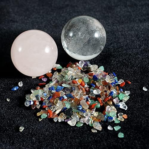 Soulnioi заздравувачки кристал сет 1 парчиња роза кварц кристална сфера 1 парчиња бела кварц камена сфера и 20гр седум скапоцен камен кршен
