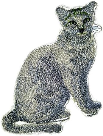 Неверојатни прилагодени портрети за мачки [Руска мачка] Везено железо на/шива лепенка [4,5 x 4] направено во САД]