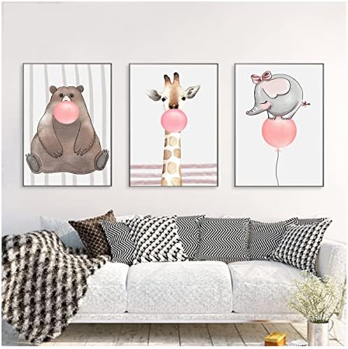 Цртан филм животински розов балон Girирафа слон Декоративно сликарство Едноставно домашно тремот сликарство за дневна соба платно масло сликарство