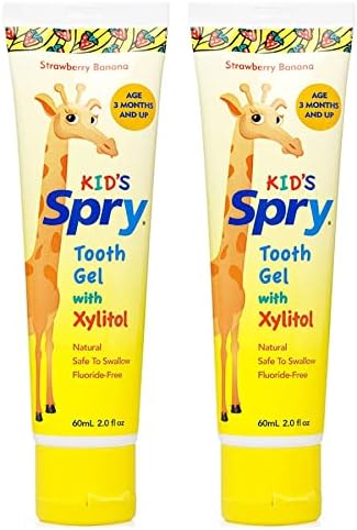 Spry Сите природни деца флуорид без паста за заби гел со ксилитол, возраст од 3 месеци и паста за заби за деца, јагода банана 2 fl oz
