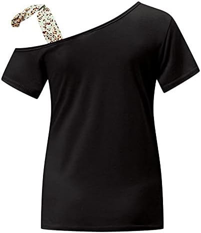 маица на icjjl за жени обични кратки ракави лето секси резервоарот врвен случајна коси рамо лак за рамо за рамо за рамената