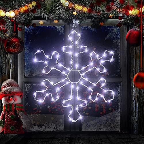 Божиќни прозорец силуета светла, 70 LED диоди Кул бели снегулки светла, гигантски снегулки осветлени украси со далечински тајмер USB напојување