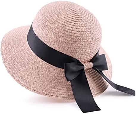 Zsedrut жени, мали девојчиња слама сончева капа летна плажа капа за преклопување на флопи капи широко распространети со лак