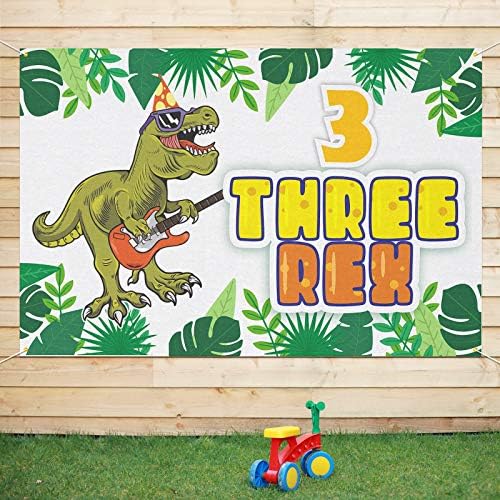 Позадина на Банер на Пакбоом Три Рекс - 3 -та Декорации за роденден на диносаурус за момчиња - 3,9 x 5,9ft
