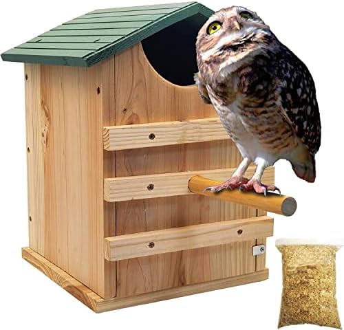 Prolee Screech Owl House House изработена 14 x 10 инчи со дизајн на штанд на птици, кутија од був од дрво од кедар со завртки за