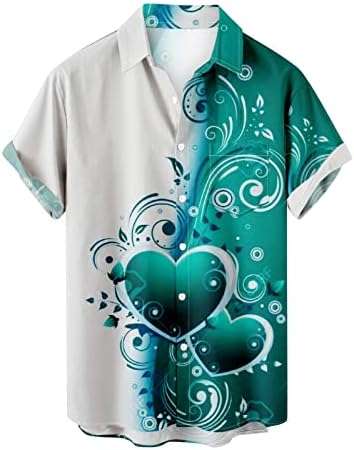 Кошули за ден на вinesубените за мажи плус големина 3Д печатени врвови Loveубовни графички маички од срце, лабаво копче надолу со џеб