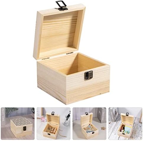 Недовршена кутија од дрво со шарки со капакот дрвена кутија занаетчиски кутии со брави и предни спојки за уметност хоби за складирање на домови