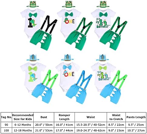 Бебе момчиња диносаурус торта пресече облека 1 -ви роденденски лак ромпер + суспендира + дино рог шорцеви облека за реквизити