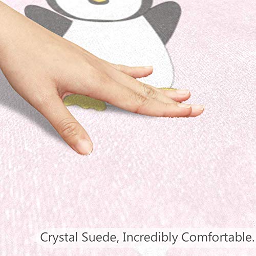 Симпатична цртана пингвин starвездени точки розови шема, не -лизгачки доормат 23,6 тркалезна површина теписи килими за деца спална соба бебе