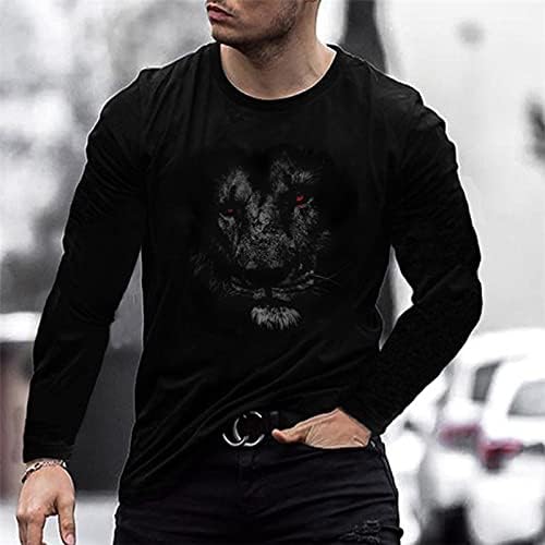 Zddo Mens Soldier со долги ракави маици 3D Street Graphic Lions Print Tee Tops Cool Design Slim Fit Muscle Casual Tilt Mirt