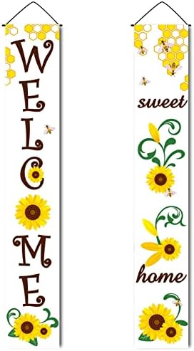 Creatcabin Добредојдовте сладок дом банер виси тремот знак сончоглед пчела летен стил за канцеларија затворен отворен одмор забава Ноќта на