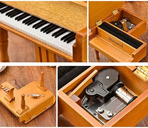Fnly Retro Wind-Up Word-Up Word-up Piano Musical Box, дрвена симулациска кутија за подароци, моето срце ќе оди на музичка кутија, со движење