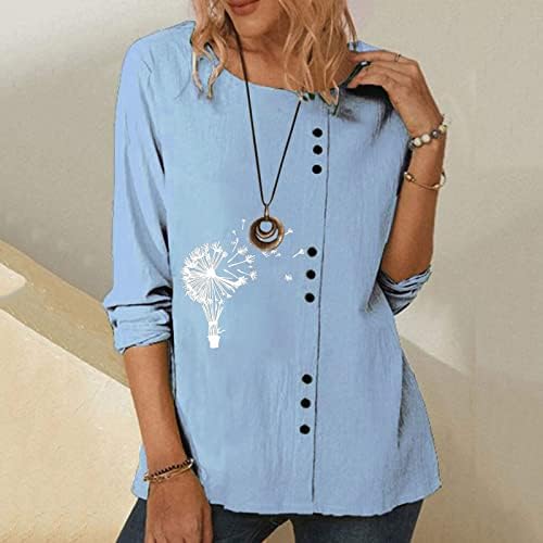 Обични кошули за жени: женски обичен маичка со долги ракави со долги ракави на врвовите на вратот Основни лабави тунични врвови