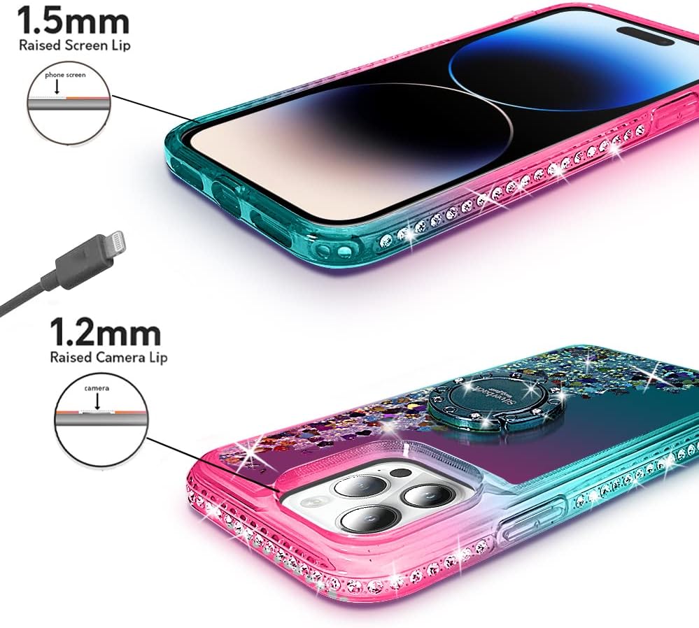 Silverback за Iphone 14 Pro Случај, Се Движат Течни Холографски Искра Сјајот Случај Со Kickstand, Девојки Жени Блинг Дијамант Прстен