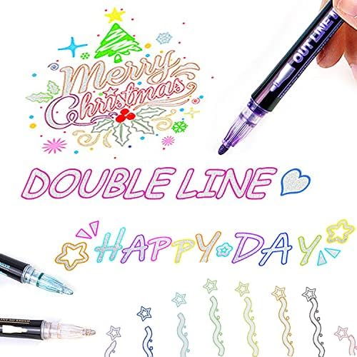 12 маркери за обележување на двојна линија во боја, прецизни пенкала со супер ливчиња од 3 мм дебели маркери на сјај за сјај