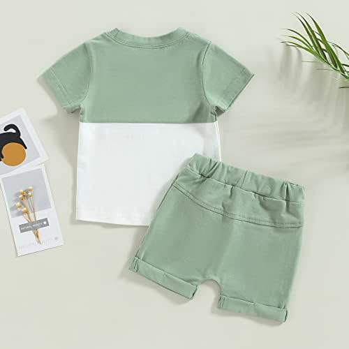 Детето бебе момче лето облеки со цврста боја на кратки ракави на врвот и шорцеви за лежење на облеки за бебиња