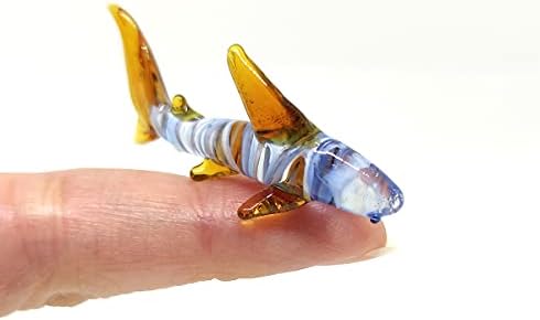 Сансукијај ајкула ситни фигурини рачно разнесено стакло стакло уметност животни колекционерски подарок домашен декор, сина килибарна