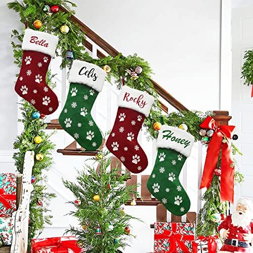 Персонализирани Божиќни чорапи за домашни миленици, обичај снегулка Божиќ што виси чорапи за кучиња за миленичиња мачки со