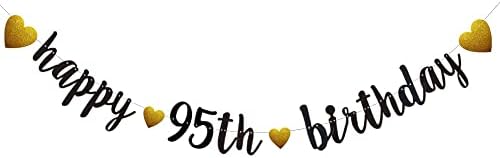 Среќен 95-Ти Роденден Банер, Претходно Нанижани, Црни Сјајни Хартиени Венци за Украси за Забави на 95-ти Роденден, Не Е Потребно