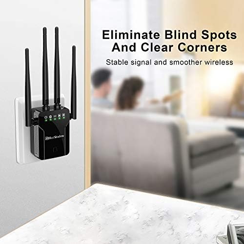 BlueShadow WiFi Extender AC1200 Dual Band Wireless Signal Booster со 2 Ethernet Port WPS Function Coverage до 1000 Sq.ft и 20 уреди