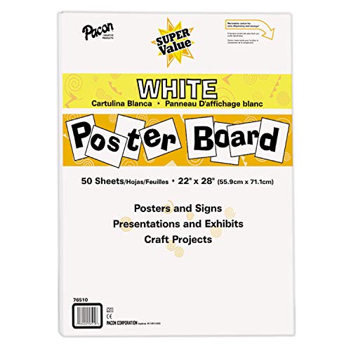 Riteco 22128 Tri-Fold Display/Presentation Boards, 40 x28, бела, и табла за постери за супер вредност на Super вредност, 22 x28, бели, 50 листови