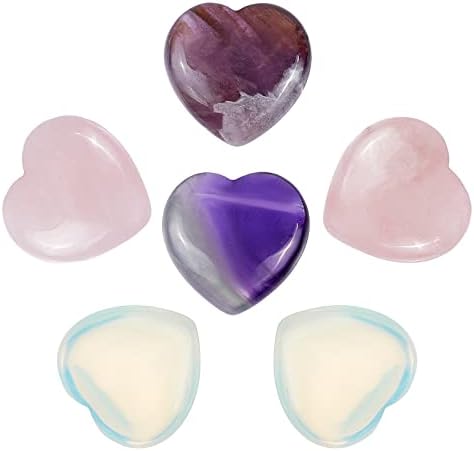 Chgcraft 6pcs 3 стил природен розов камен срце onesубовни камења роза кварц аметист чист кварц со срца срца камен декор за чакра реики балансирање