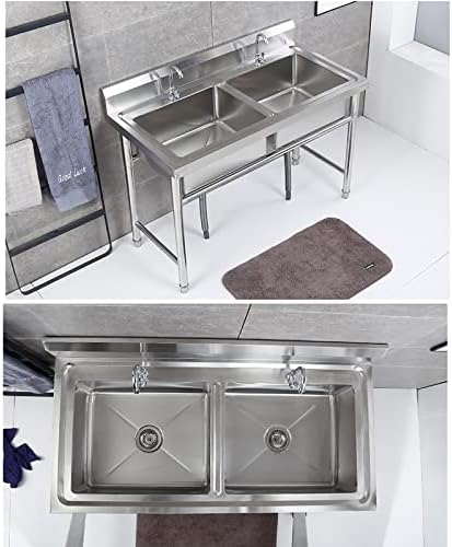 Мијалник за комерцијален ресторан, мијалник за комунални услуги од не'рѓосувачки челик бесплатно мијалник за кујнски мијалник, двојна чинија