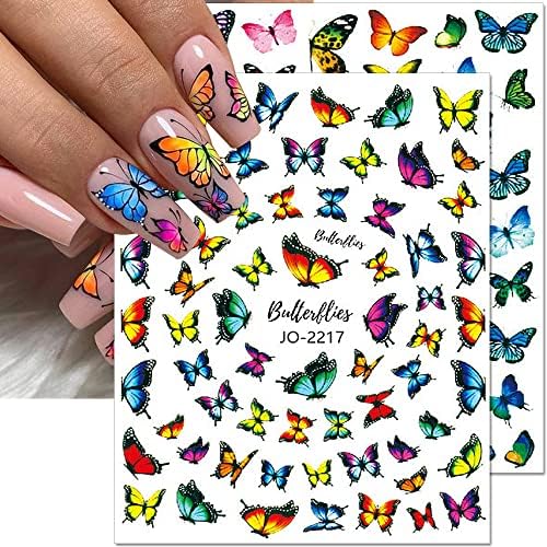 3Д налепници за нокти на пеперутка, шарени налепници за уметност од пеперутка за нокти, цветни пеперутки за нокти, пролетно летно