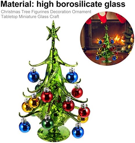 Фигура на елка на елка од зелена стакло, фигура за празници за кристално новогодишно дрво, керамичка таблета новогодишна елка со