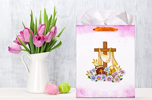 Sicohome велигденска торба за подароци со рачка 13 Религиозна торба за подароци со хартија за ткиво и честитка за крштевање подароци