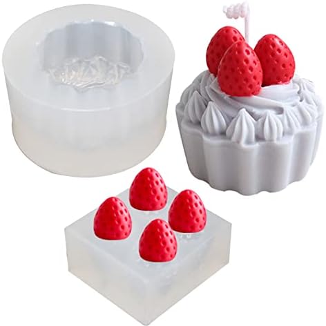 2 парчиња силиконски калап за свеќи за свеќи со овошје јагода силиконска мувла јагода крема торта свеќа од свеќа со рачно изработена