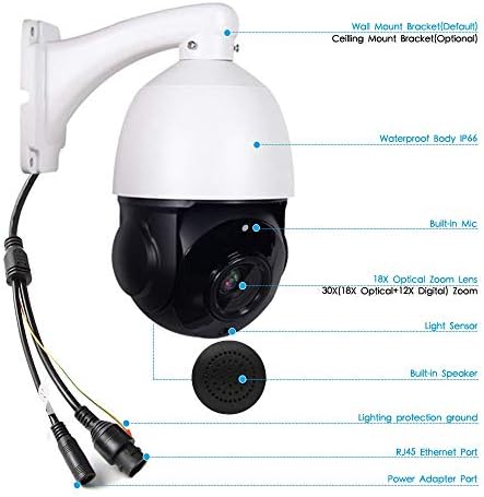 AI Автоматско Следење 5mp H. 265 PTZ POE+ IP Безбедносна Купола Камера Со 30x Зум Вграден Во Двонасочен Аудио Водоотпорен IR-Пресечен Ноќен