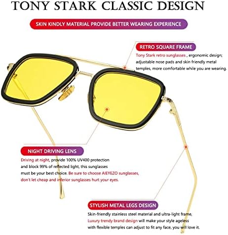 АЈЕЗО Тони Старк Очила За Сонце Гроздобер Квадратни Метални Рамки Очила За Мажи Жени-Железен Човек И Едит Очила За Сонце