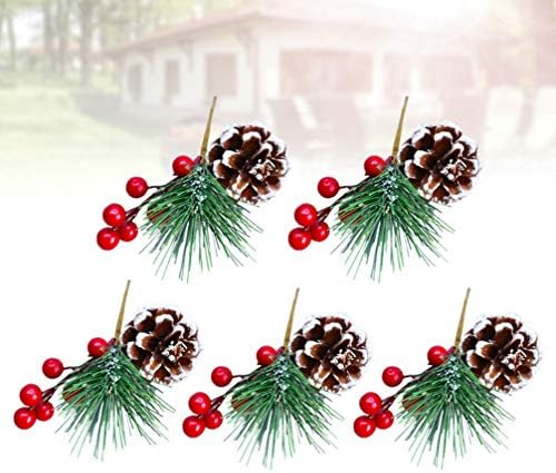 Ultnice Decoraciones para salas de casa 5pcs холи бери гранка бор конус црвен бери избира стебла Божиќна венец цветни избори за Божиќни