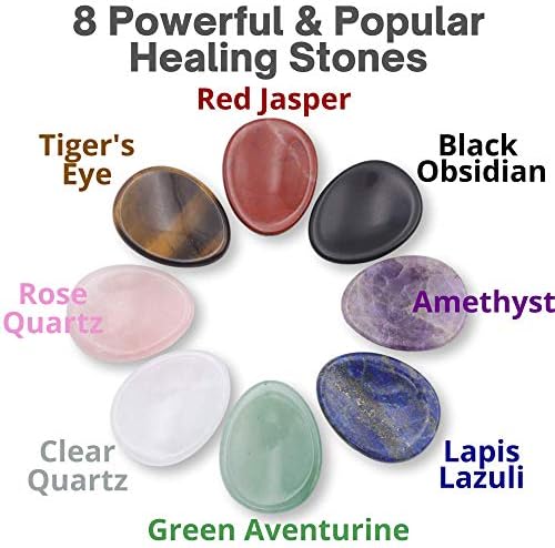 Naturewonders 8 Загрижени камења од палецот камења чакра, палми камења, лековити кристали, моќни и популарни, олеснување на стресот