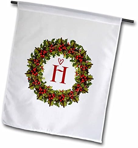 3drose Letter H- Црвен Бери Холи венец со скриптно срце - знамиња