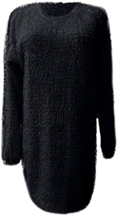 Женски секси џемпер фустан лабав плишан фустан обичен џемпер стилски екипаж миди облечен обичен џемпер