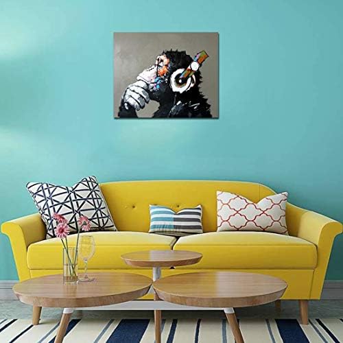 Музагоро уметничка музика мајмун со слики со масло за слушалки рачно насликани на платно wallидна уметност за дневна соба шимпанц