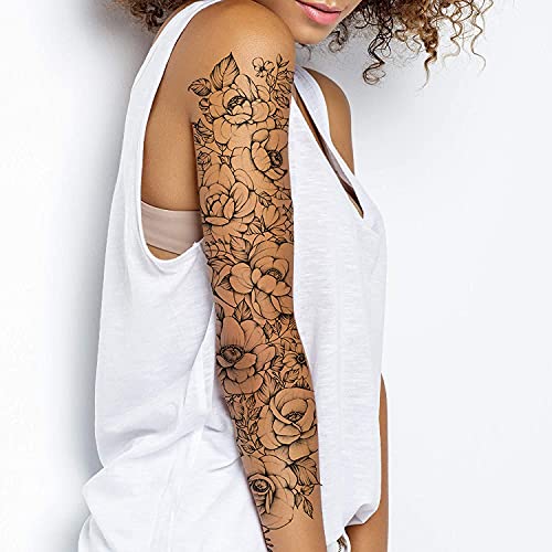 Татодејс 2 х Привремен тетоважа ракав за жени Стап на цвет рози флора цвеќиња возрасни привремени тетоважа налепница трансфер