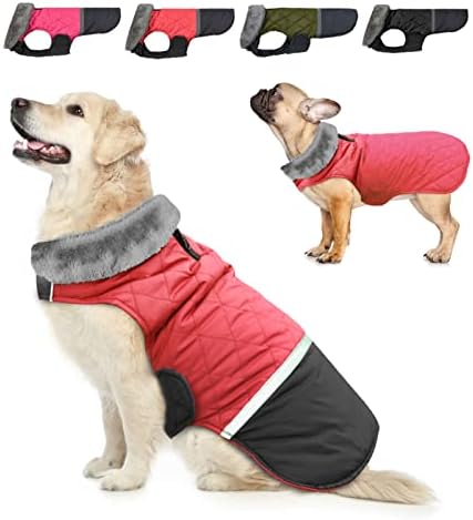 Догчер руно јака кучиња палто, реверзибилна облека за зимски кучиња Топло Божиќно милениче јакна за ладно време, водоотпорна