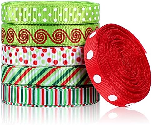 60 јарди 0,4 инчи широки Божиќни ленти Гросгрен лента црвена зелена бела точка ленти XMAS подарок лента за подароци за завиткување на празници