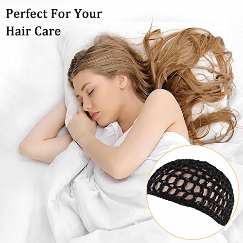 6 парчиња црна мрежа мрежа за коса за жени кои спијат, Рејон снуди капчиња за покривање на покритие за спиење, црна капчиња за коса мрежа за жени