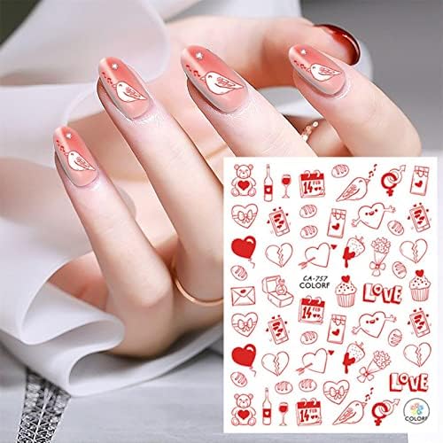 Налепници за нокти во боја на улични нокти налепници на в Valentубените, налепници за розови нокти, креативни налепници за грижа