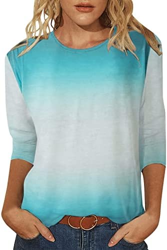 Grge beuu жени 3/4 долги ракави пулвер блузи, градиент печати екипаж маици со вратот, симпатични графички маички, обични врвови на туника
