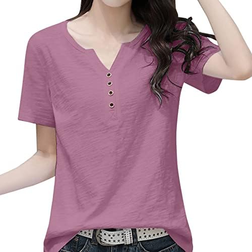 Женски летни врвови плус големина графички маички жени случајни дневни кошули v вратот кратки жени салон