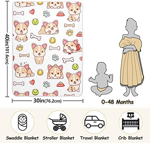 Swaddle Claute Cute Kawaii Corgi Doodles Памучно ќебе за новороденчиња, примање ќебе, лесен мек за леб за креветчето, шетач, расадник ќебиња,