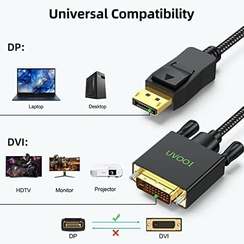 UVOOI DisplayPort до DVI кабел 6 стапки 5-пакет, приказ Порт ДП до DVI-D кабелски до машки кабел за видео монитор [најлонски плетенка]