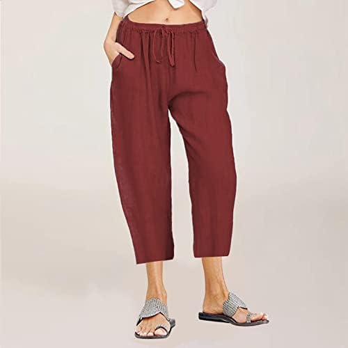 Енху обични панталони за дами есен лето постелнина лабава вклопена капри плетиран одблесок со широки нозе панталони тинејџерска