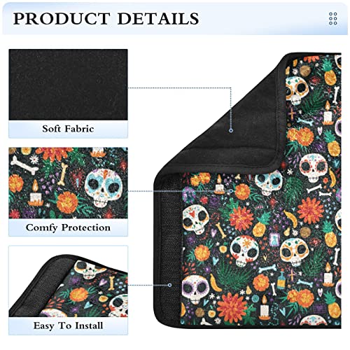 Dia de Los Muertos Skull Car Seat Strap Covers for Baby Kids 2 парчиња ленти за седишта за автомобили раменици за перничиња за заштитник на автомобилот